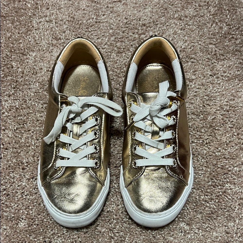 Lilly Pulitzer Gold Metallic Low-Top Lace-Up Sneakers